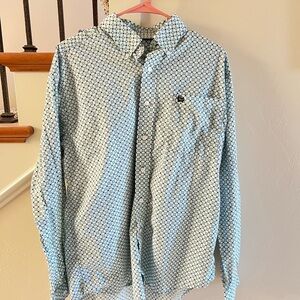 Cinch Blue Patterned Casual Button Down Shirt